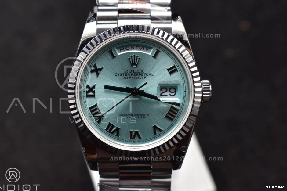 President 36 on EyeCatching 689 (Gain Dial Light vr3255 Weight) Blue Roman Steel SS 904L Bracelet Edition DayDate QF V5 Best 1031